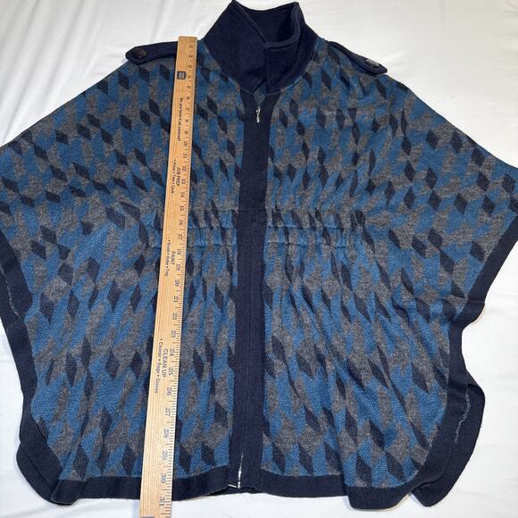 Heather B Poncho Womens Lg Wool Blend Blue Gray Full Zip Knit Sweater Cape EUC - Picture 7 of 16